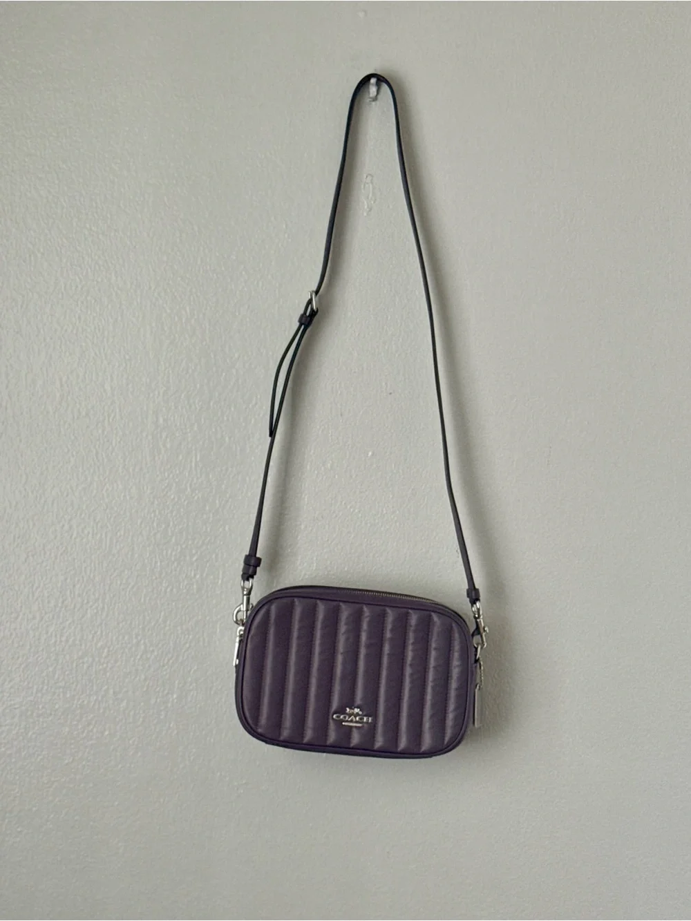 Coach Purple Quilted Leather Camera Bag Crossbody Silver Hardware